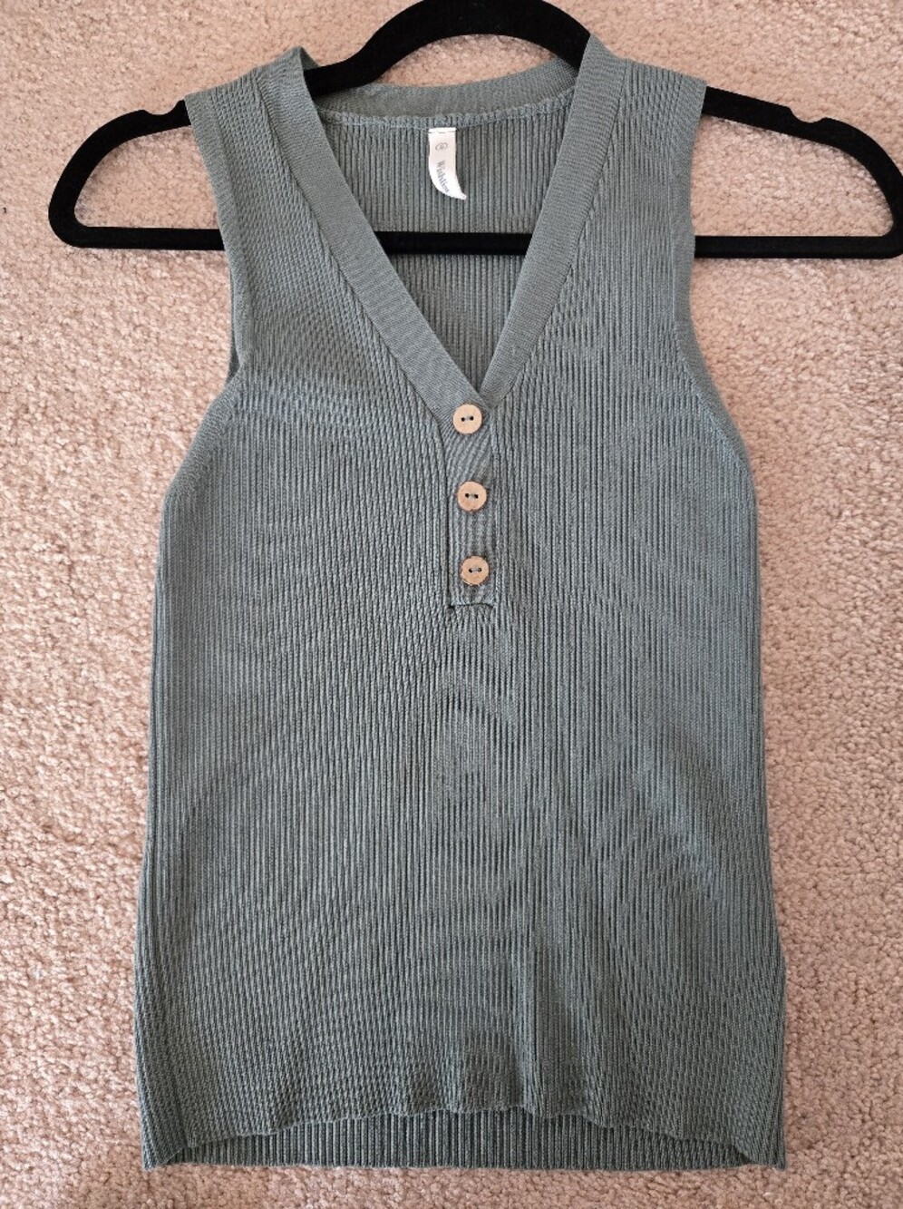 Wishlist Sage Green Ribbed V-Neck Tank with Button Trim